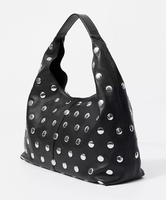Handmade Fashion Black Rivet Faux Leather Tote Handbag