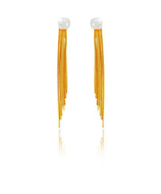 Handmade Gold Copper Tassel Pearl Stud Earrings