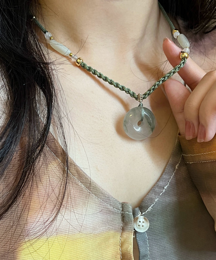 Handmade Green Braided Rope Ping Buckle Pendant Necklace