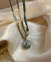 Handmade Green Braided Rope Ping Buckle Pendant Necklace