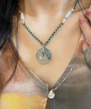 Handmade Green Braided Rope Ping Buckle Pendant Necklace
