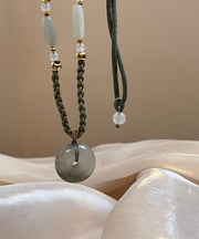 Handmade Green Braided Rope Ping Buckle Pendant Necklace