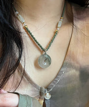 Handmade Green Braided Rope Ping Buckle Pendant Necklace