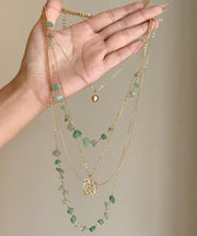 Handmade Green Copper Alloy Asymmetrical Turquoise Layered Tassel Lariat Necklace