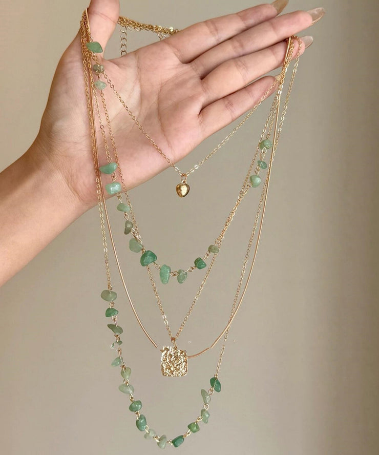 Handmade Green Copper Alloy Asymmetrical Turquoise Layered Tassel Lariat Necklace