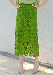 Handmade Green Hollow Out Solid Lace Skirt Summer