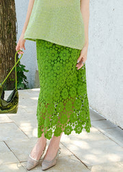 Handmade Green Hollow Out Solid Lace Skirt Summer