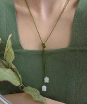Handmade Green Weave Crystal Lily Of the Valley Beading Pendant Necklace