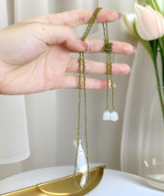 Handmade Green Weave Crystal Lily Of the Valley Beading Pendant Necklace