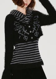 Handmade Grey Striped Patchwork Knit Fake Two Piece Pullover Winter