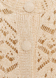 Handmade Khaki Hollow Out Button Knit T Shirts Summer