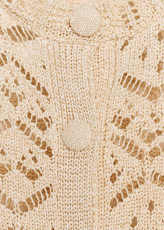 Handmade Khaki Hollow Out Button Knit T Shirts Summer