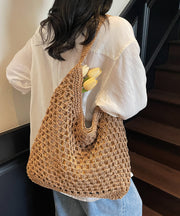 Handmade Khaki Hollow Out Straw Woven Holiday Shoulder Bags