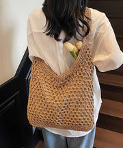 Handmade Khaki Hollow Out Straw Woven Holiday Shoulder Bags
