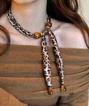 Handmade Khaki Print Woven Beading Scarf Pendant Necklace