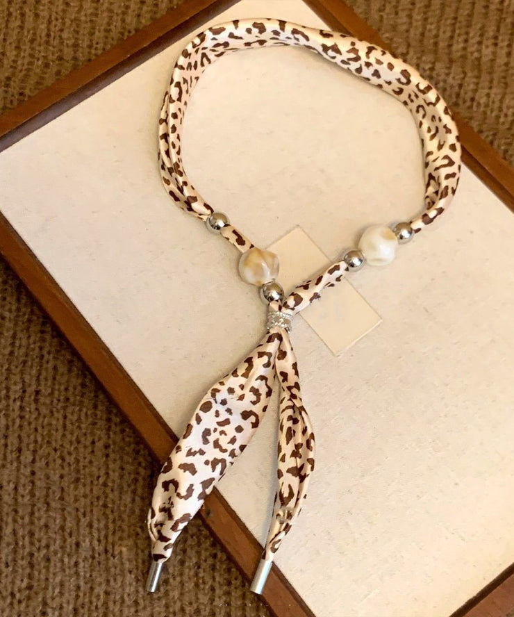 Handmade Khaki Print Woven Beading Scarf Pendant Necklace