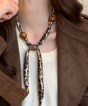 Handmade Khaki Print Woven Beading Scarf Pendant Necklace