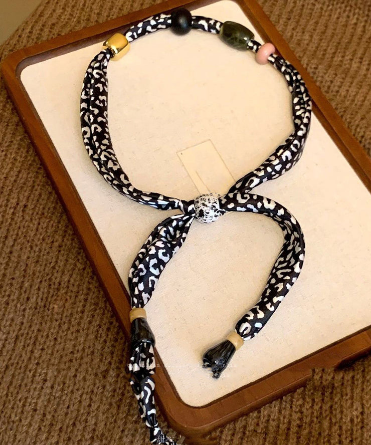 Handmade Khaki Print Woven Beading Scarf Pendant Necklace
