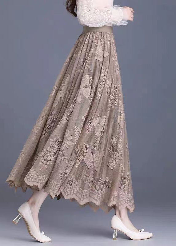 Handmade Khaki Wear On Both Sides Lace A Line Skirt Spring
