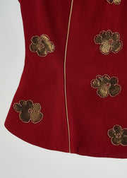 Handmade Mulberry Mandarin Collar Sequins Flower Cotton Vests Fall