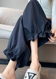 Handmade Navy Ruffled Cotton Crop Pants Fall