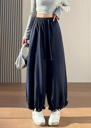Handmade Navy Ruffled Cotton Crop Pants Fall