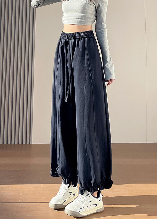 Handmade Navy Ruffled Cotton Crop Pants Fall
