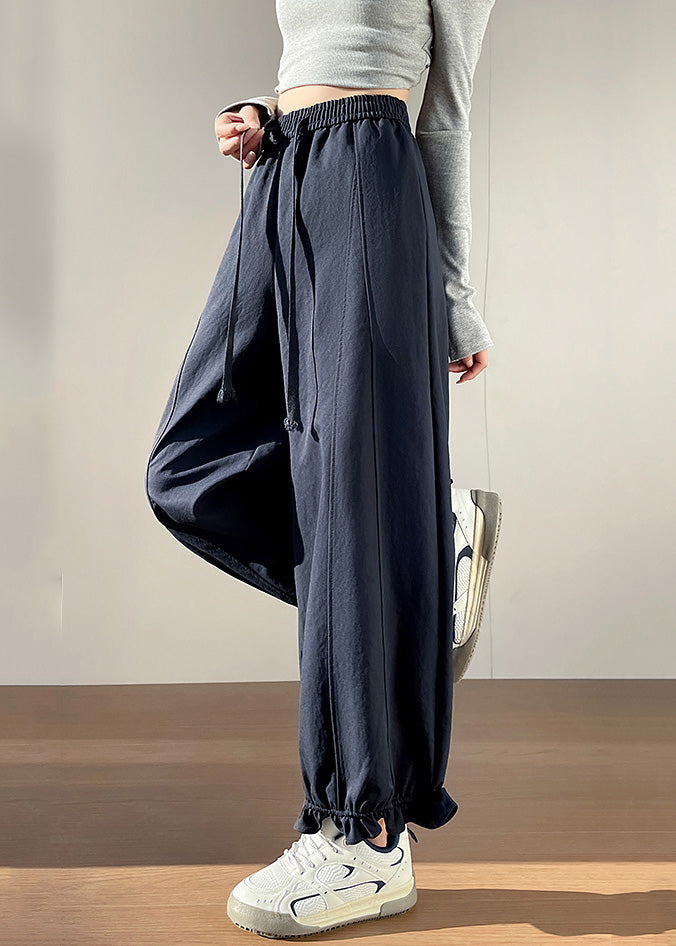 Handmade Navy Ruffled Cotton Crop Pants Fall