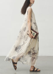 Handmade O Neck Print Patchwork Silk Dresses Sleeveless