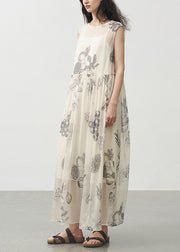 Handmade O Neck Print Patchwork Silk Dresses Sleeveless