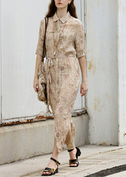 Handmade Peter Pan Collar Print Wrinkled Cotton Dresses Summer