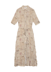 Handmade Peter Pan Collar Print Wrinkled Cotton Dresses Summer