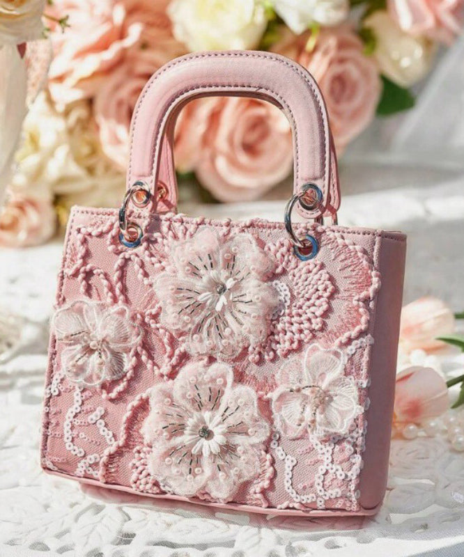 Handmade Pink Embroidered Flower Faux Leather Mini Bag