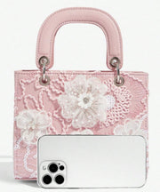 Handmade Pink Embroidered Flower Faux Leather Mini Bag