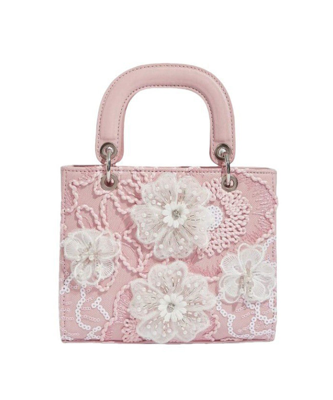 Handmade Pink Embroidered Flower Faux Leather Mini Bag