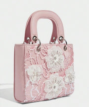 Handmade Pink Embroidered Flower Faux Leather Mini Bag