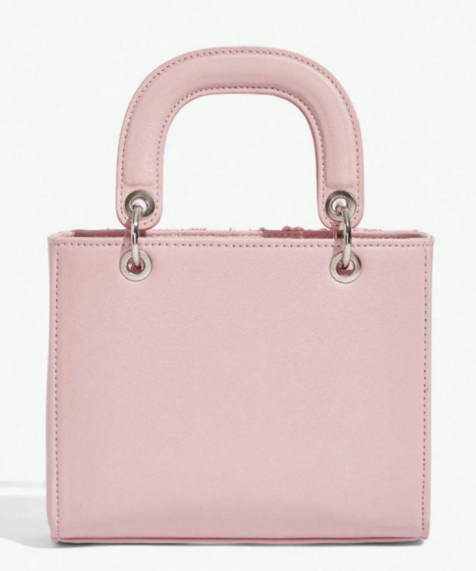Handmade Pink Embroidered Flower Faux Leather Mini Bag