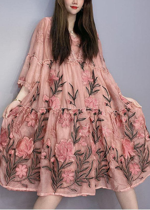 Pink Ruffle Robe Handmade Pink Embroideried Ruffled Patchwork Robe Dresses Bracelet Sle ...