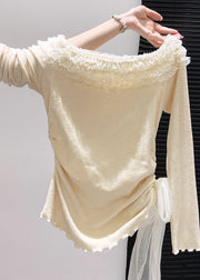 Handmade Pink Ruffled Patchwork Cotton Tops Fall