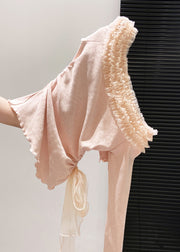 Handmade Pink Ruffled Patchwork Cotton Tops Fall