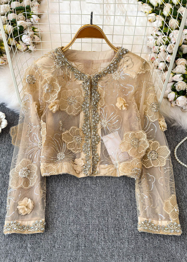 Handmade Pink Sequins Pearl Tulle Coats Spring