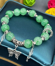 Handmade Pink Sterling Silver Butterfly Glass Bead Charm Bracelet