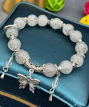 Handmade Pink Sterling Silver Butterfly Glass Bead Charm Bracelet