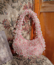 Handmade Pink Woven Bead Pearl Tote Bag