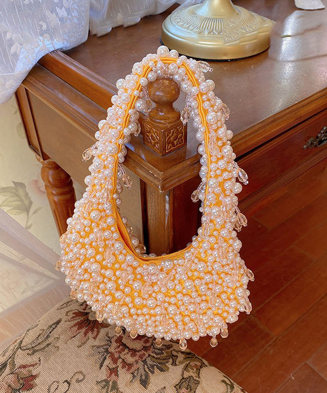 Handmade Pink Woven Bead Pearl Tote Bag