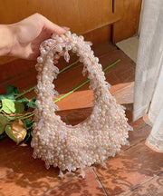 Handmade Pink Woven Bead Pearl Tote Bag
