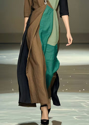 Handmade Polychrome Asymmetrical Patchwork Cotton Dress Half Sleeve