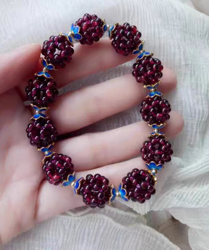 Handmade Purple Alloy Pomegranate Garnet Chain Bracelet