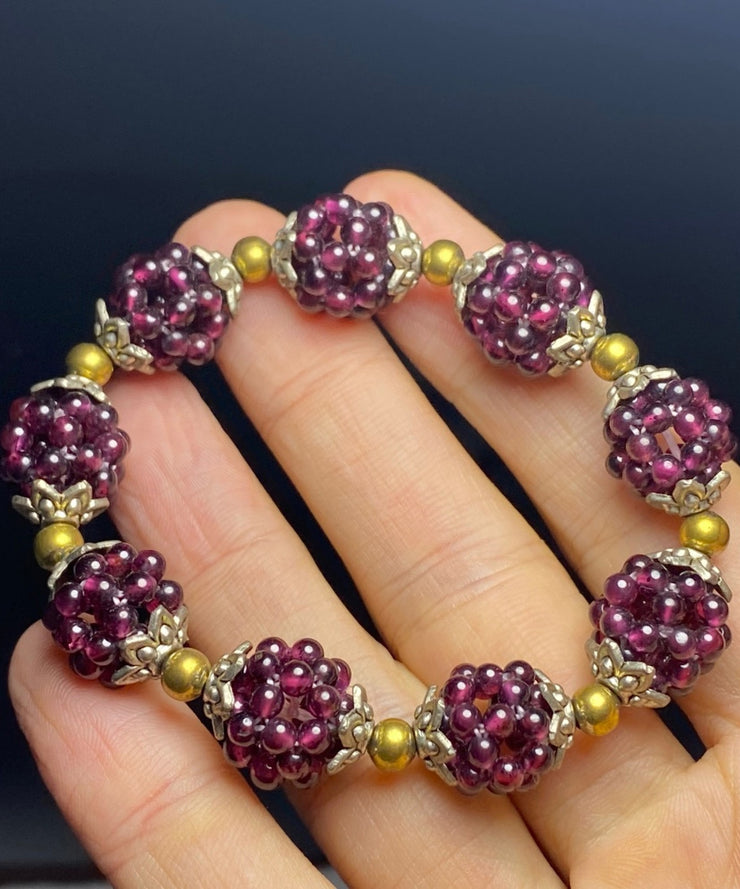 Handmade Purple Alloy Pomegranate Garnet Chain Bracelet