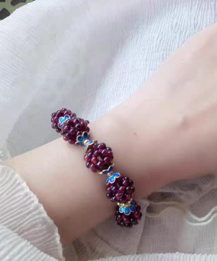 Handmade Purple Alloy Pomegranate Garnet Chain Bracelet